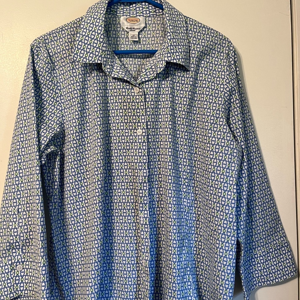 Talbots Blue and Green Geometric Shirt